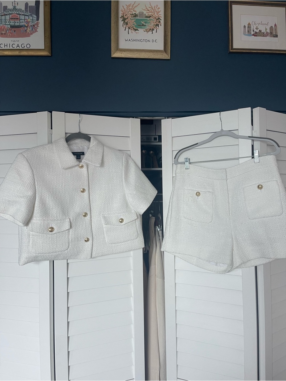 Ann Taylor White Tweed Short Sleeve Jacket & Matching Shorts Set